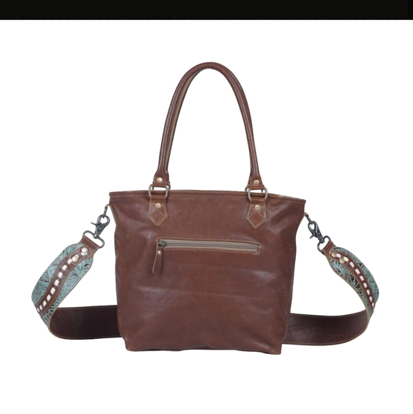 AZURE PATTERNED LEATHER & HAIRON SHOULDER BAG" - Picture 3 of 5